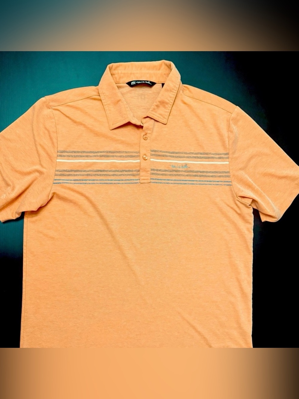TravisMathew Striped Performance Polo Large Golf Business Casual Resort Shirt